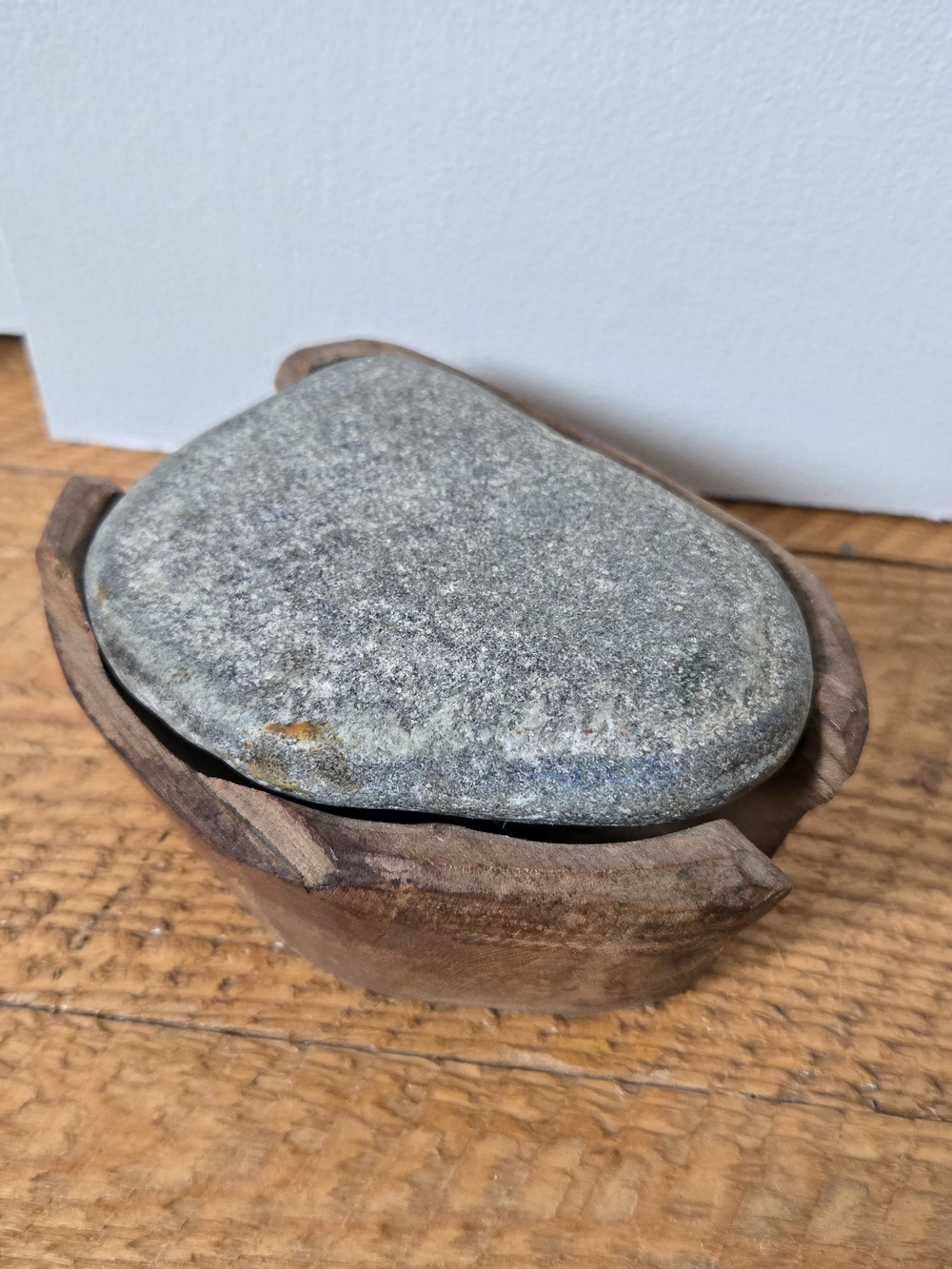 Small Decorative Box - Natural River Stine And Hand Carved Wood